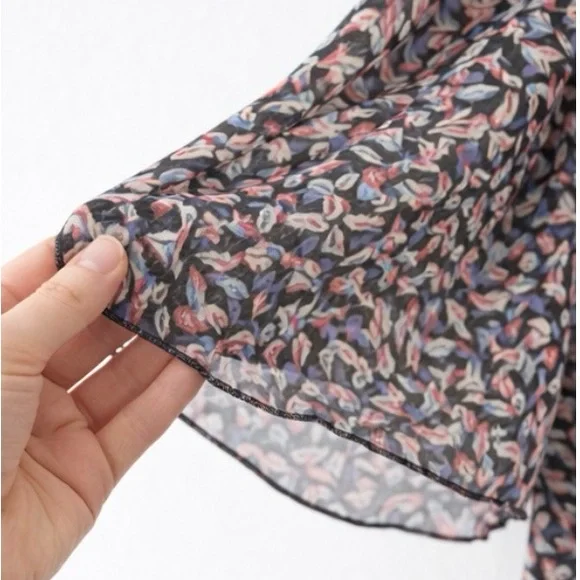 Floral V-Neck Midi Dress in Black and Pink - Picture 9 of 9